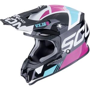 Kask motocrossowy Scorpion VX-16 EVO AIR ANALOG metalik czarno-niebiesko-różowy