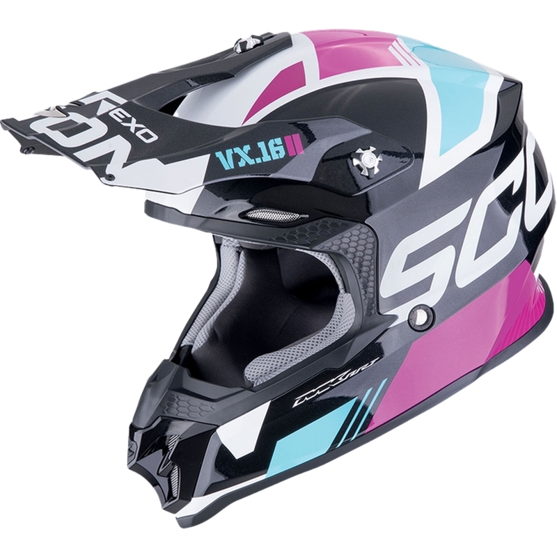 Kask motocrossowy Scorpion VX-16 EVO AIR ANALOG metalik czarno-niebiesko-różowy