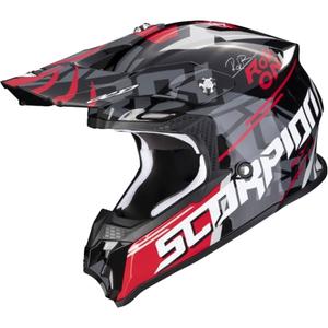 Kask motocrossowy Scorpion VX-16 EVO AIR ROK BAGOROS czarno-szaro-biało-czerwony