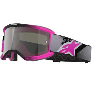 Gogle motocrossowe Alpinestars Vision 5 Lahnd fluo różowo-szaro-czarno-białe z lustrzanymi srebrnymi soczewkami