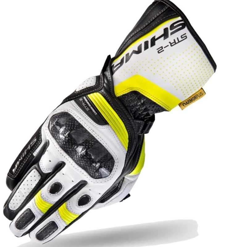 Rękawice motocyklowe Shima STR-2 czarno-biało-fluo żółte