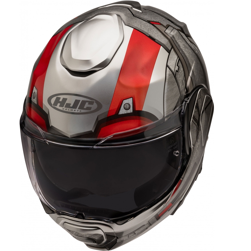 Kask motocyklowy HJC F100 Ant-Man Marvel MC1 z klapką szaro-czerwony