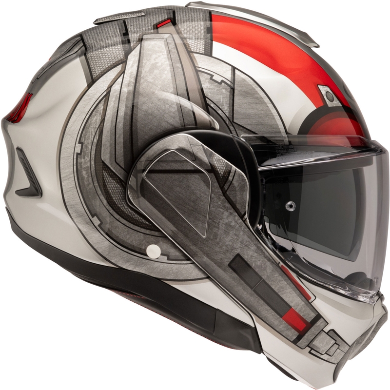 Kask motocyklowy HJC F100 Ant-Man Marvel MC1 z klapką szaro-czerwony