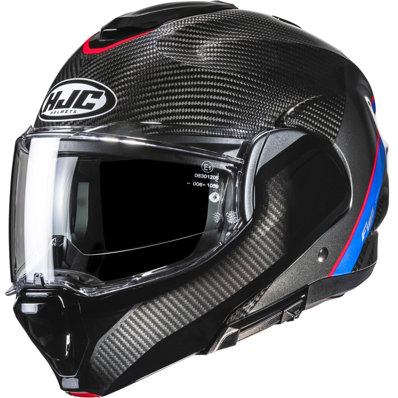 Kask motocyklowy typu flip-up HJC F100 Carbon Stan MC21 czarno-niebiesko-czerwony