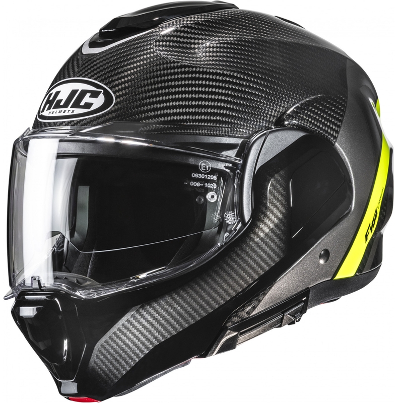 Kask motocyklowy typu flip-up HJC F100 Carbon Stan MC3H czarno-fluo-żółty