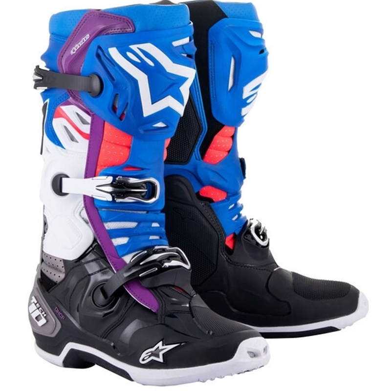 Buty motocyklowe Alpinestars Tech 10 Supervented Perforowane Niebiesko-fioletowo-różowo-biało-szaro-czarne