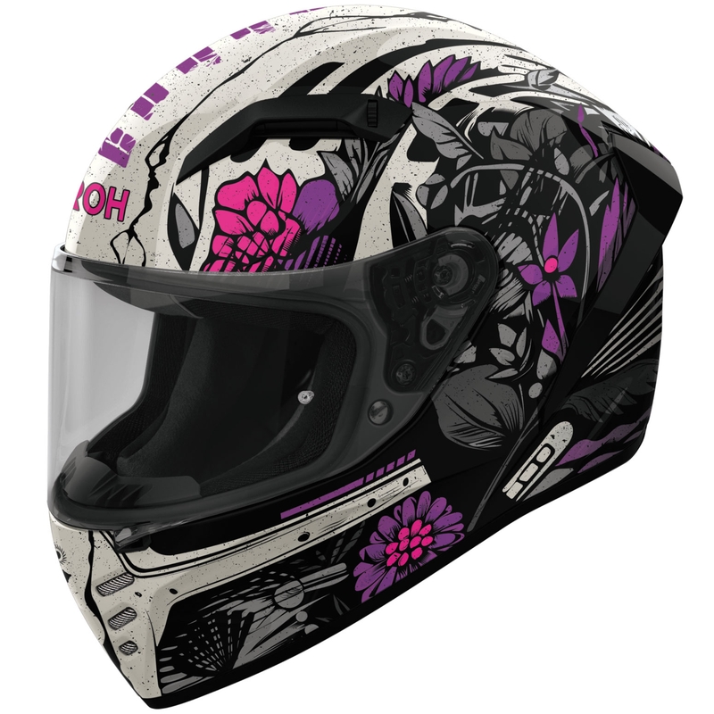 Kask motocyklowy integralny Airoh CONNOR Bloom, błyszczący, czarno-szaro-fioletowy