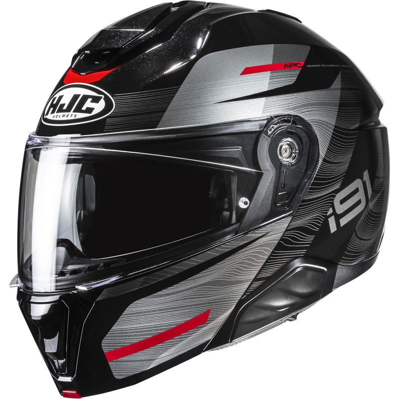Kask motocyklowy typu flip-up HJC i91 Dusk MC1 czarno-szaro-czerwony
