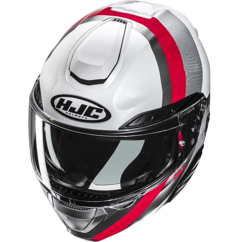 Kask motocyklowy HJC RPHA 91 Fensh MC1 z klapką biało-srebrno-czerwony