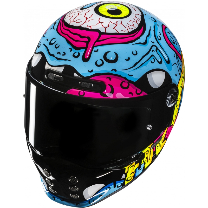 Kask motocyklowy integralny HJC V10 Squeeze MC28 niebiesko-żółto-różowy