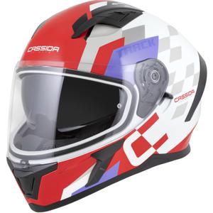 Kask motocyklowy integralny Cassida Orbit Track w kolorze fluorescencyjnym czerwono-biało-fioletowo-czarnym