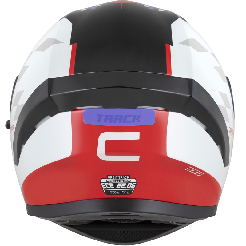 Kask motocyklowy integralny Cassida Orbit Track w kolorze fluorescencyjnym czerwono-biało-fioletowo-czarnym