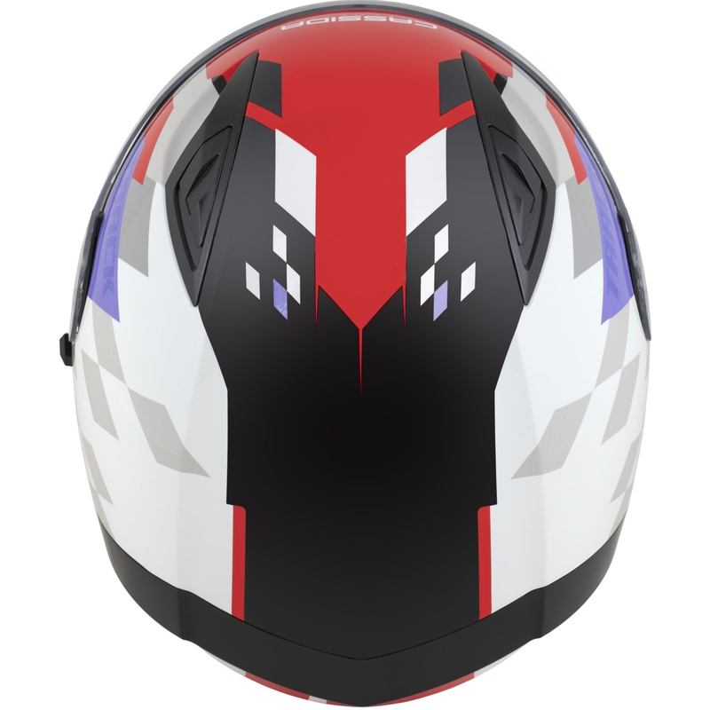 Kask motocyklowy integralny Cassida Orbit Track w kolorze fluorescencyjnym czerwono-biało-fioletowo-czarnym