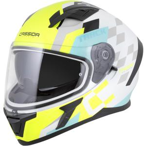 Kask motocyklowy integralny Cassida Orbit Track w kolorze biało-fluo-żółto-turkusowo-czarnym