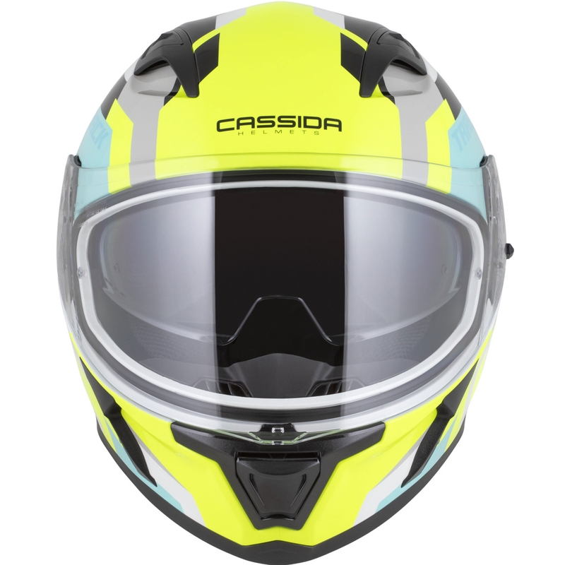Kask motocyklowy integralny Cassida Orbit Track w kolorze biało-fluo-żółto-turkusowo-czarnym