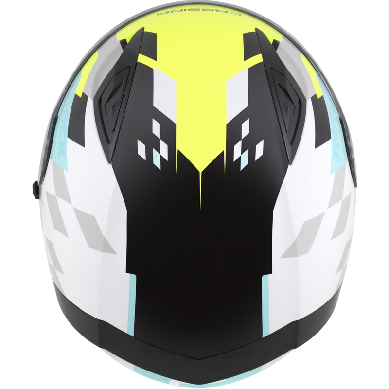 Kask motocyklowy integralny Cassida Orbit Track w kolorze biało-fluo-żółto-turkusowo-czarnym