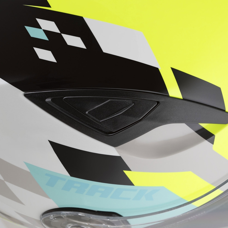 Kask motocyklowy integralny Cassida Orbit Track w kolorze biało-fluo-żółto-turkusowo-czarnym