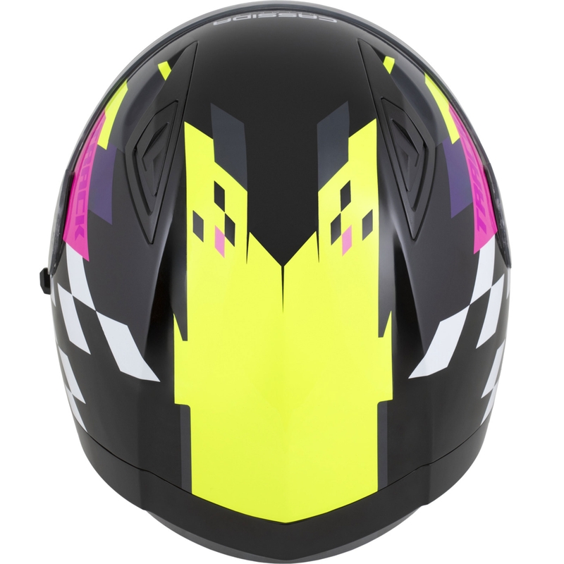 Kask motocyklowy integralny Cassida Orbit Track w kolorze czarno-różowo-fioletowo-fluo-żółto-białym