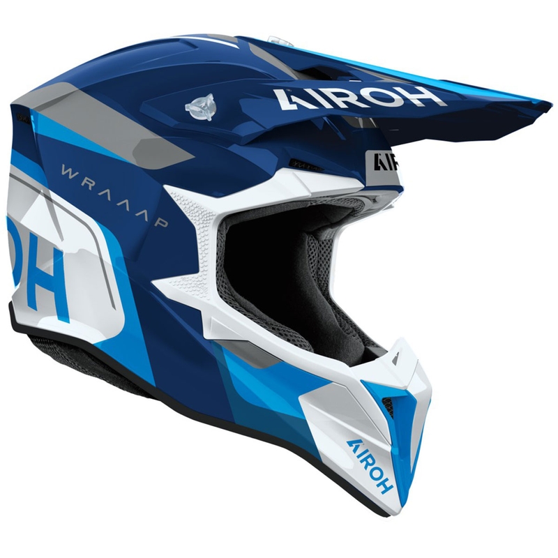Kask motocrossowy Airoh Wraaap Conquer w kolorze błyszczącego błękitu