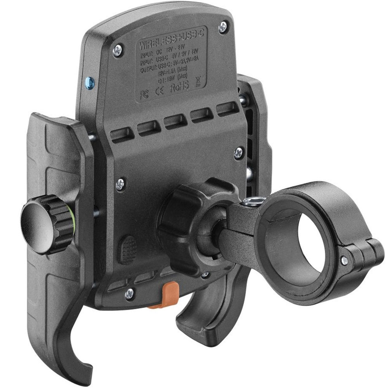 Uchwyt na telefon Interphone Crab z ładowaniem bezprzewodowym i USB-C, czarny