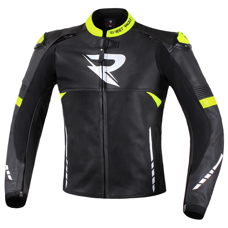 Skórzana kurtka motocyklowa Street Racer Bexter czarno-biało-fluo żółta wyprzedaż