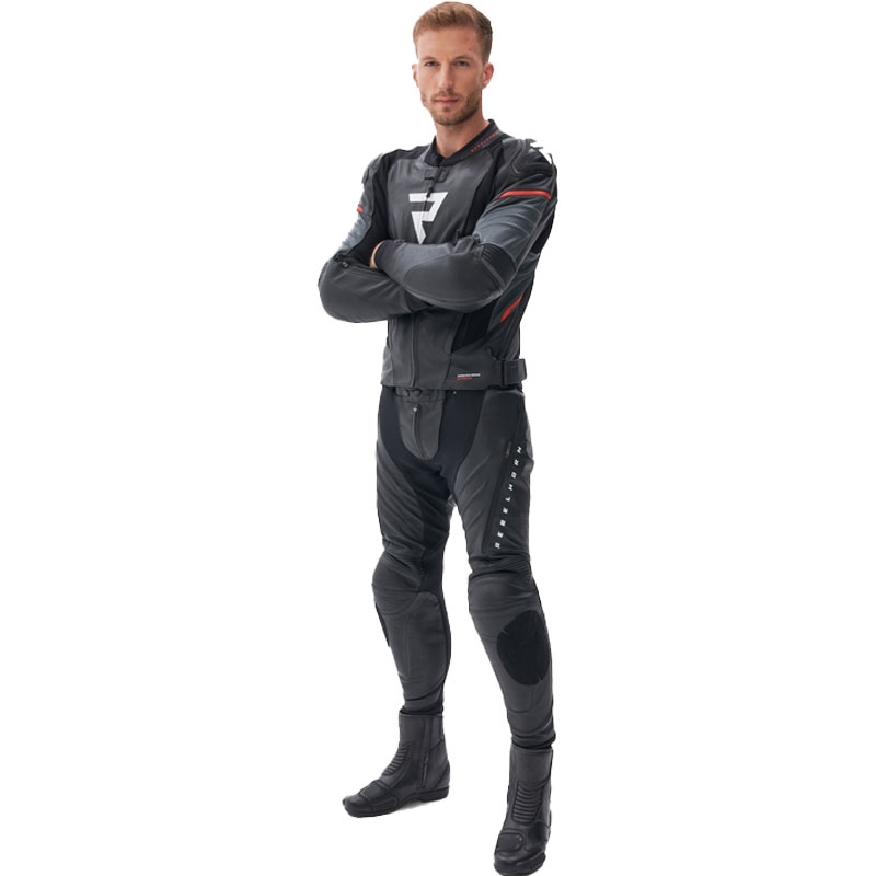 Spodnie motocyklowe skórzane Rebelhorn Veloce czarno-białe