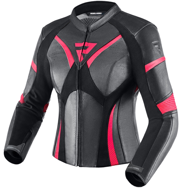 Kurtka motocyklowa damska Rebelhorn Rebel czarno-fluo różowa