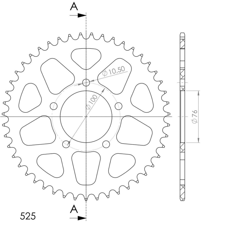 Rear ALU sprocket SUPERSPROX black 47T, 525
