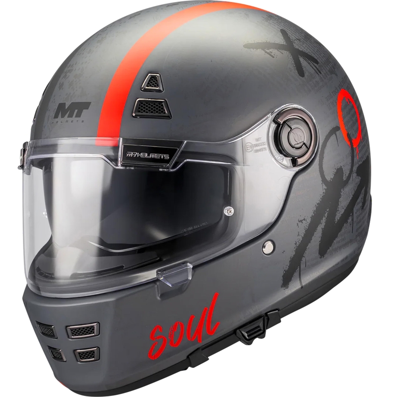 Kask motocyklowy integralny MT Jarama SV Papercut C15 matowy szaro-czerwony