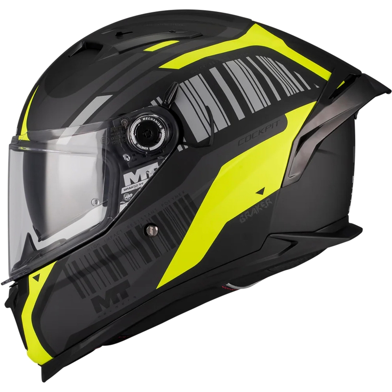 Kask motocyklowy integralny MT Braker SV Cockpit B13 matowy czarno-szary-fluo żółty