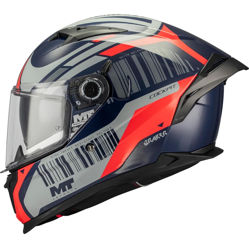 Kask motocyklowy integralny MT Braker SV Cockpit B5 niebiesko-szaro-czerwony