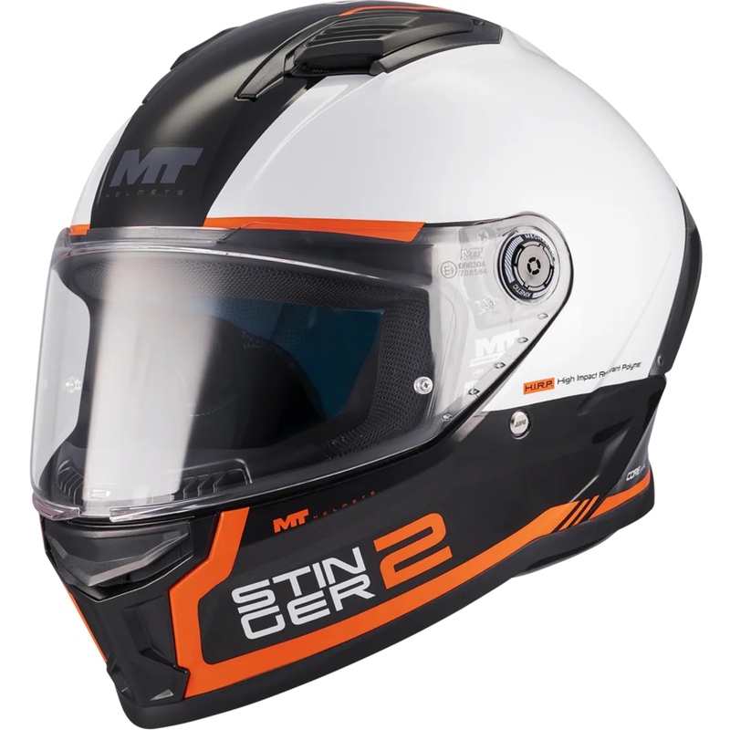 Kask motocyklowy integralny MT Stinger 2 Core B0 biało-czarno-pomarańczowy