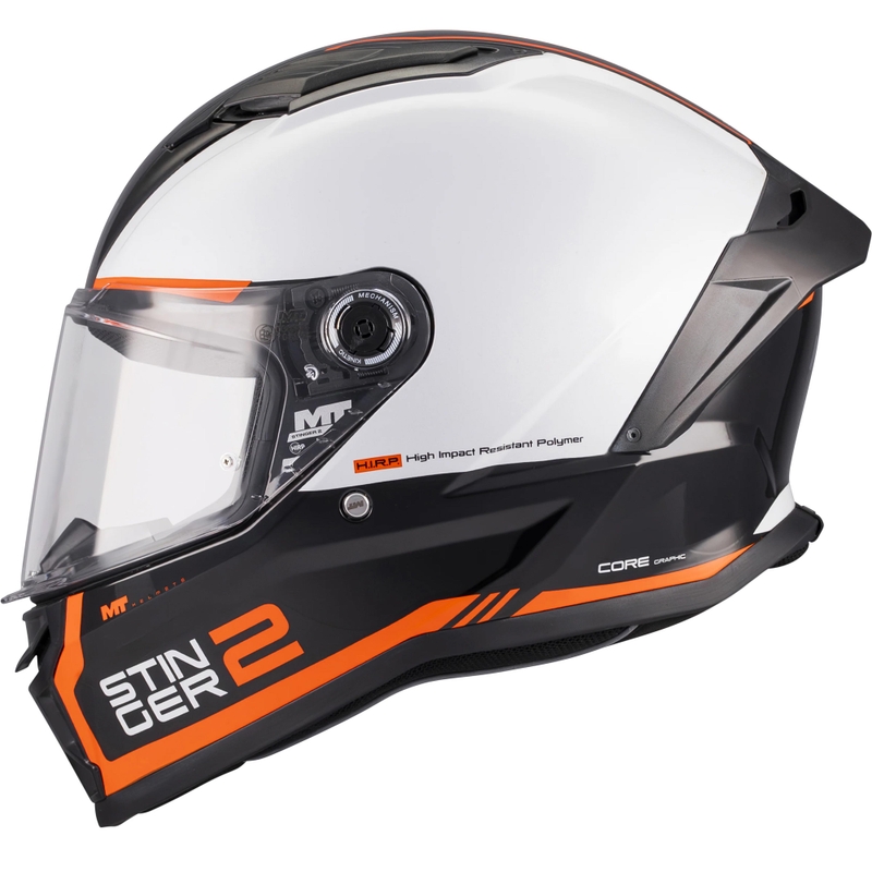 Kask motocyklowy integralny MT Stinger 2 Core B0 biało-czarno-pomarańczowy