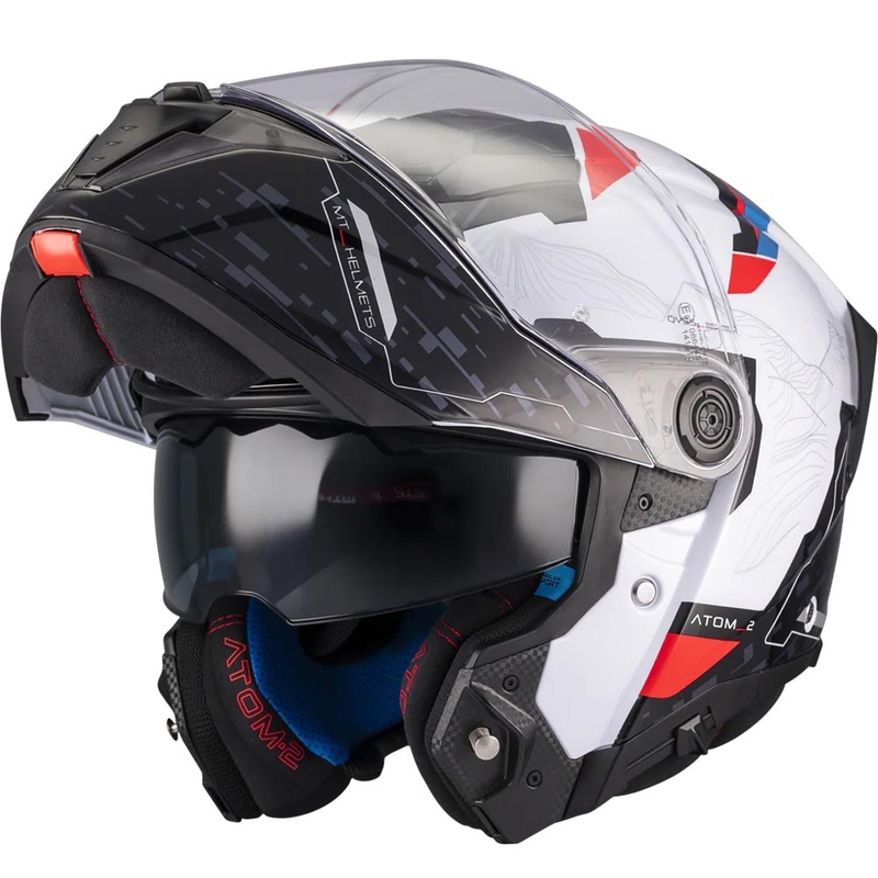 Kask motocyklowy typu flip-up MT Atom 2 SV Highlands A7 czarno-biało-niebiesko-czerwony