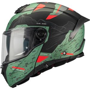 Kask motocyklowy typu flip-up MT Atom 2 SV Highlands C6 matowy zielono-czarno-czerwony