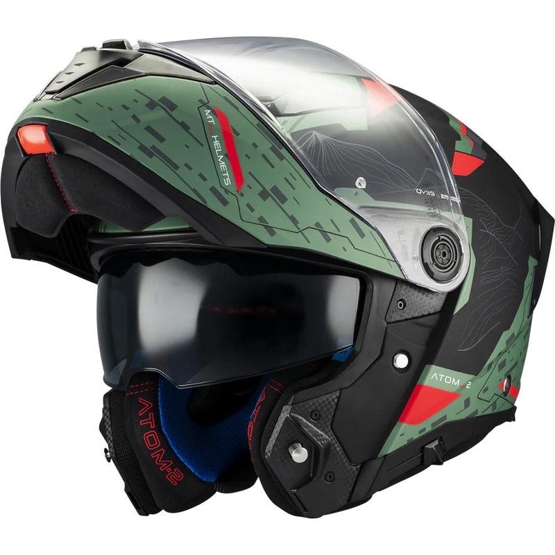 Kask motocyklowy typu flip-up MT Atom 2 SV Highlands C6 matowy zielono-czarno-czerwony