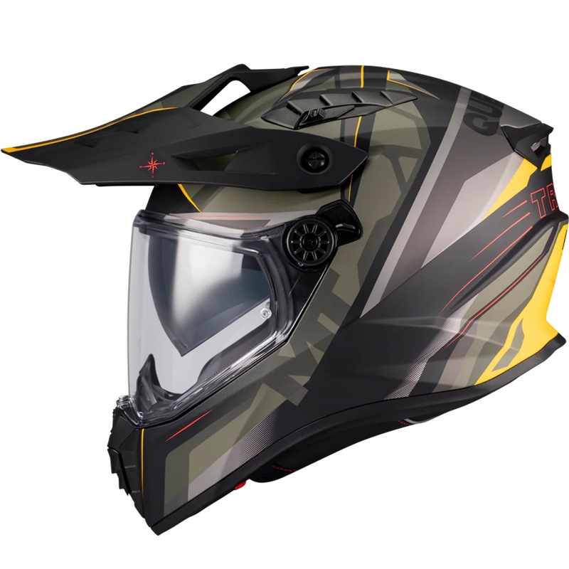 Kask motocyklowy enduro MT Track SV Questor B6 matowy czarno-zielono-brązowo-fluo żółty