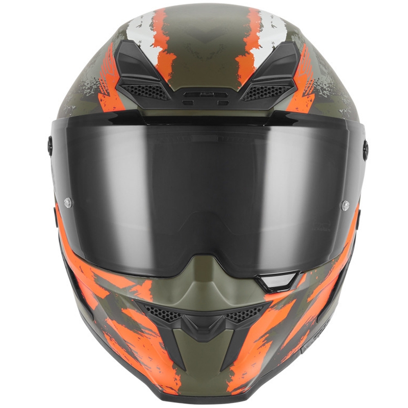 Kask motocyklowy integralny NOX Exklusiv Goliath Cut'D matowy khaki-pomarańczowy