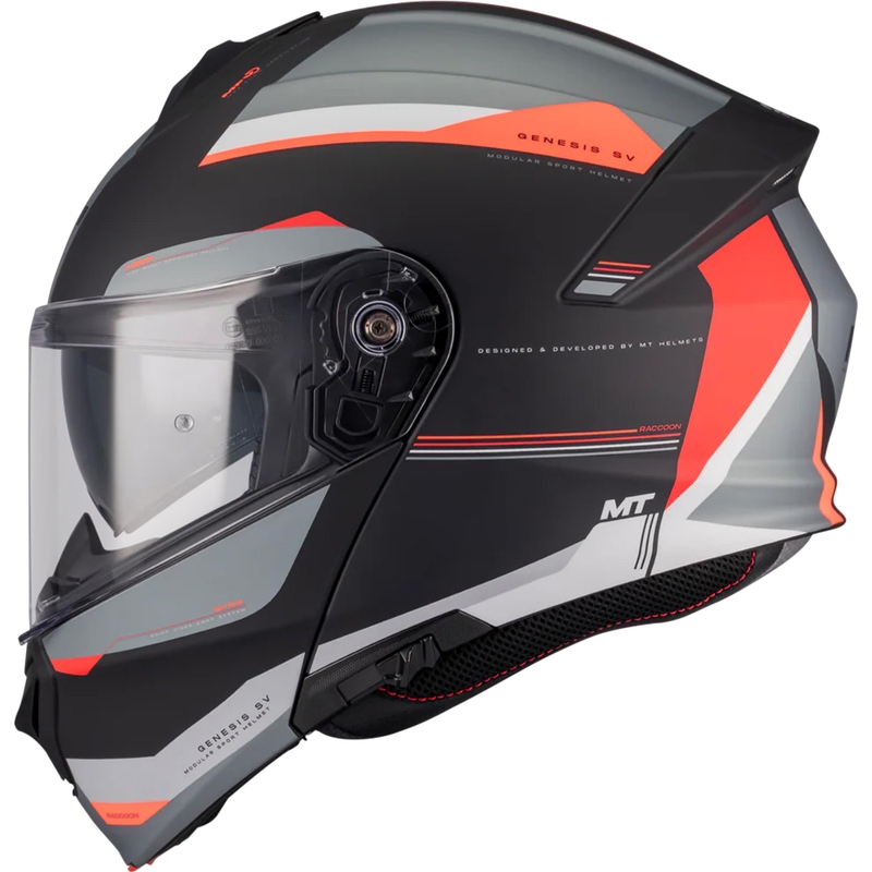 Kask motocyklowy typu flip-up MT Genesis SV Raccoon B5 czarno-czerwony