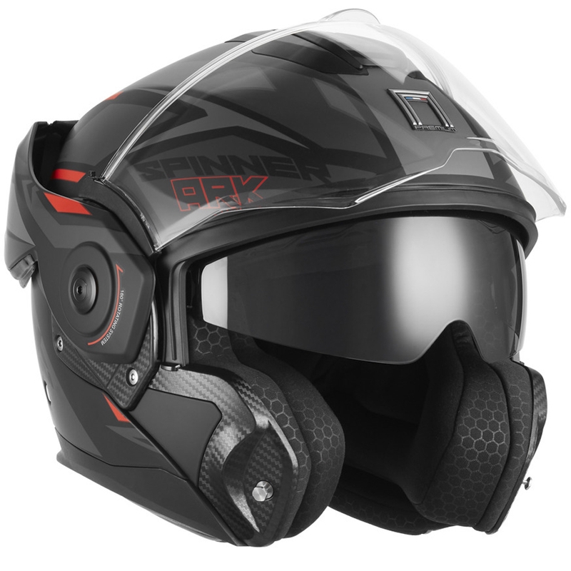 Kask motocyklowy z klapką NOX PREMIUM Spinner Ark matowy czarno-czerwony