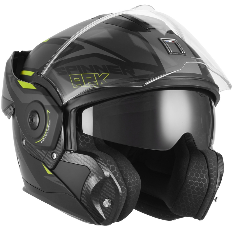 Kask motocyklowy typu flip-up NOX PREMIUM Spinner Ark matowo-czarno-fluo-żółty