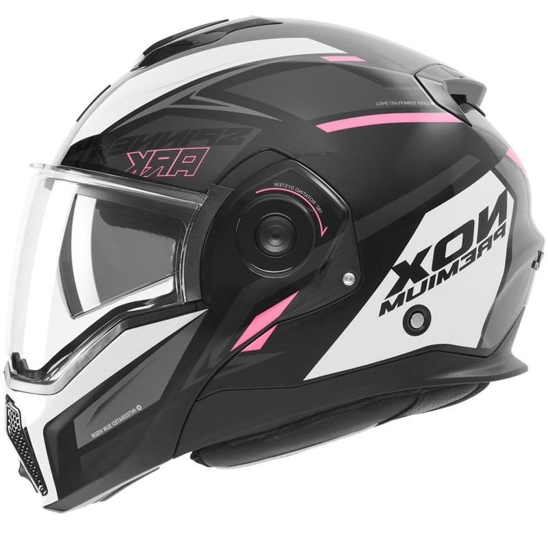 Kask motocyklowy z klapką NOX PREMIUM Spinner czarno-biało-różowy