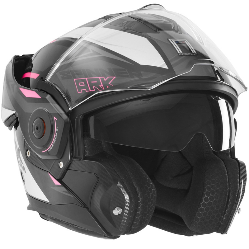 Kask motocyklowy z klapką NOX PREMIUM Spinner czarno-biało-różowy