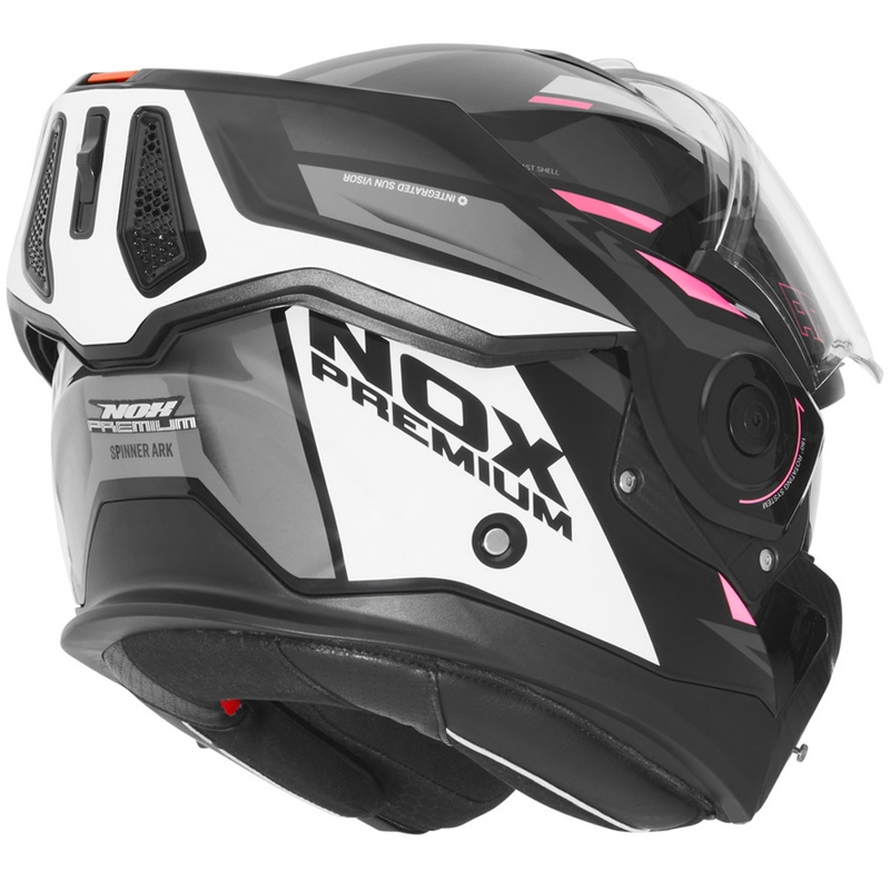Kask motocyklowy z klapką NOX PREMIUM Spinner czarno-biało-różowy
