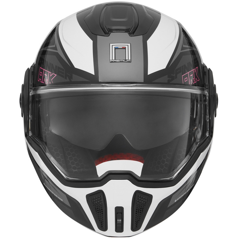 Kask motocyklowy z klapką NOX PREMIUM Spinner czarno-biało-różowy