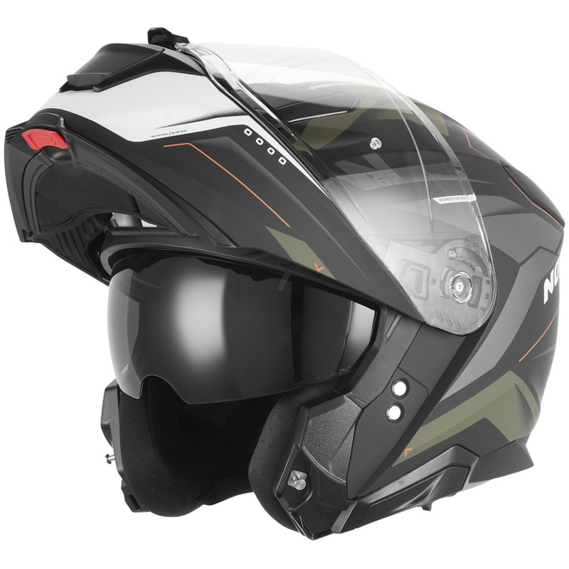 Kask motocyklowy z klapką NOX N967 Conquer matowy czarno-khaki-pomarańczowy