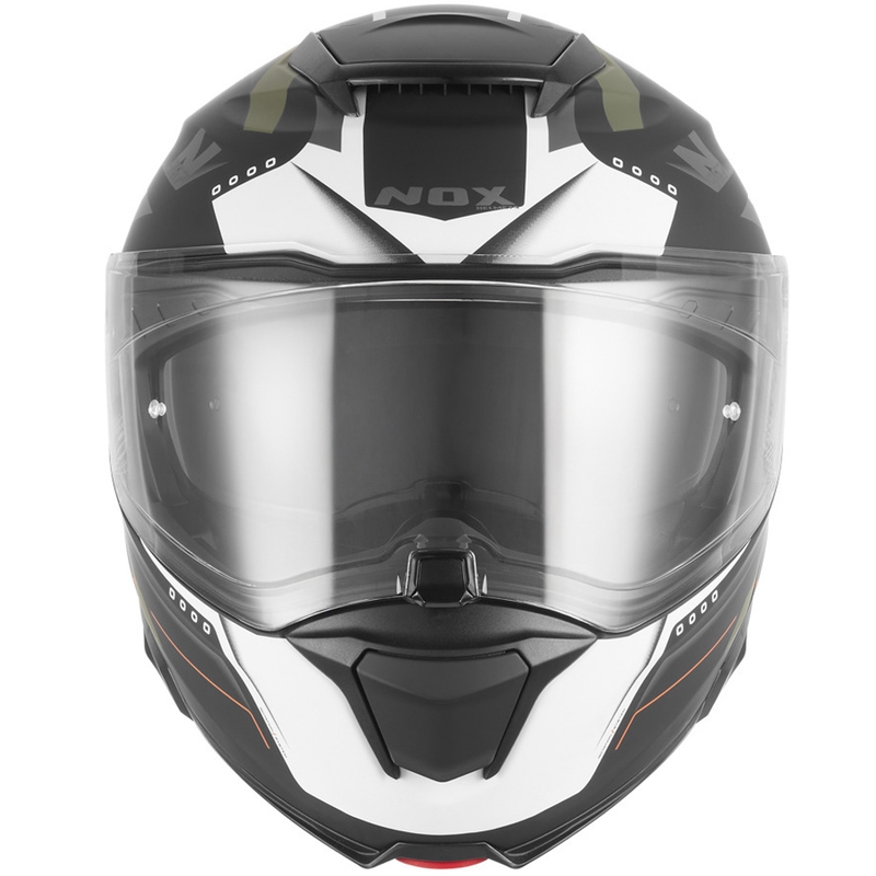 Kask motocyklowy z klapką NOX N967 Conquer matowy czarno-khaki-pomarańczowy