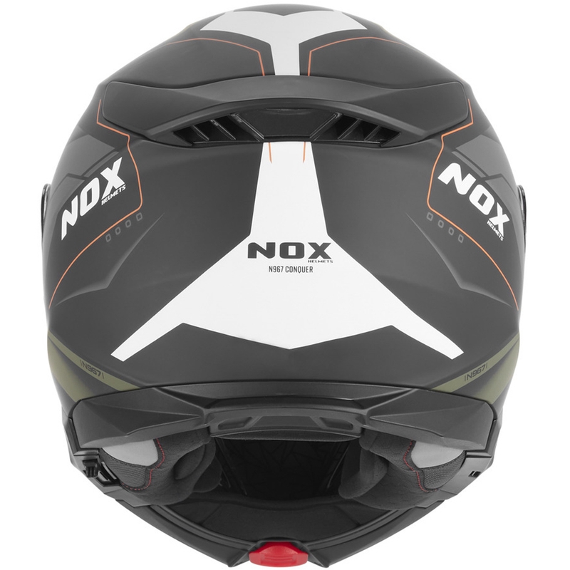 Kask motocyklowy z klapką NOX N967 Conquer matowy czarno-khaki-pomarańczowy