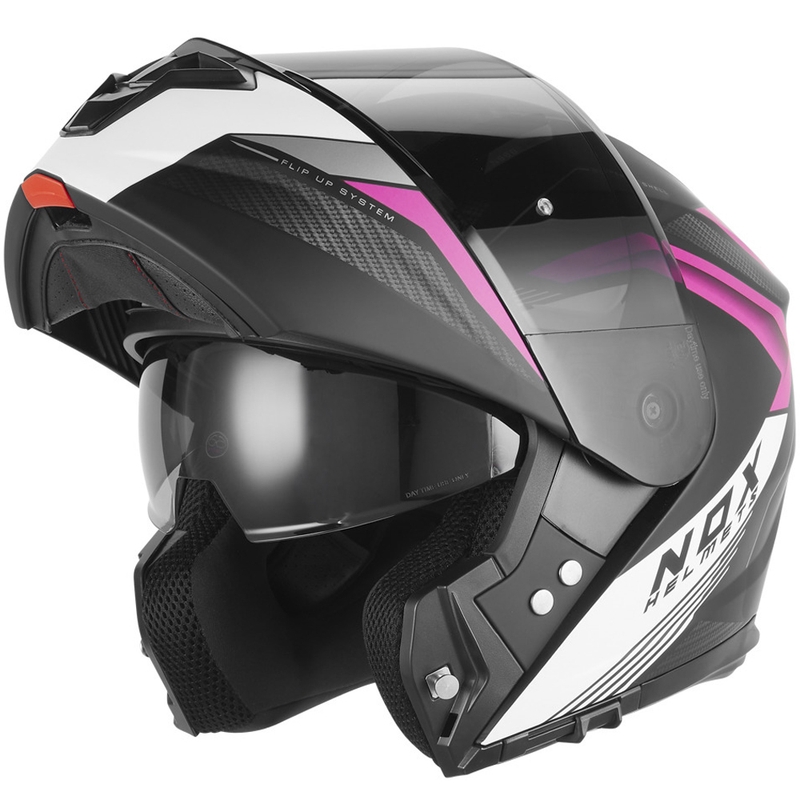 Kask motocyklowy z klapką NOX N968 Shift matowy czarno-biało-różowy