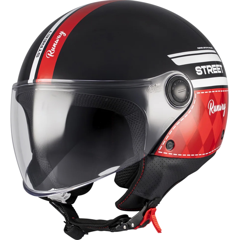 Kask motocyklowy otwarty MT Street S Runway B5 czarno-czerwony